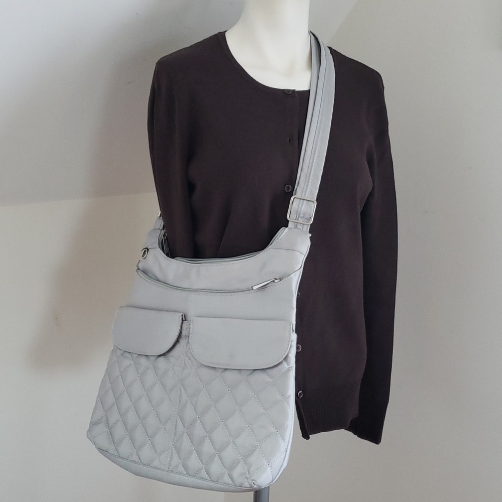 Travelon Anti Theft RFID Light Gray Travel Quilted Crossbody Bag Purse